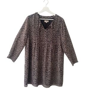 LOFT Gray Animal Print Tunic Dress Women’s 14 Fall Casual Style